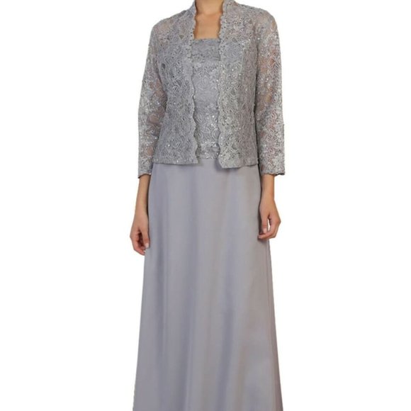 Alex Evenings Dresses & Skirts - Alex Evenings Silver Sequin Long Dress and Jacket - Mother of the Bride